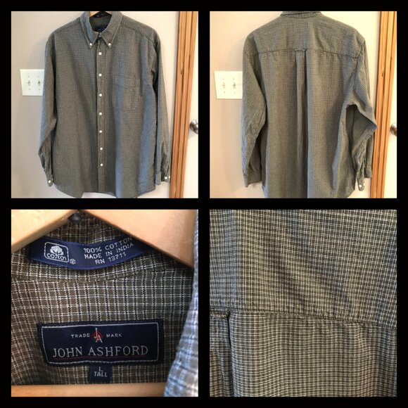 John Ashford Men’s Cotton Button-Down Shirt: Woven Brown Plaid, Size L - Picture 8 of 8